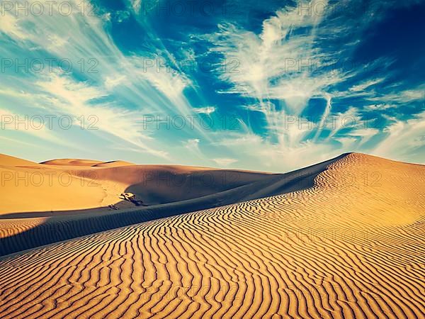 Vintage retro effect filtered hipster style image of Sam Sand dunes in Thar Desert. Rajasthan