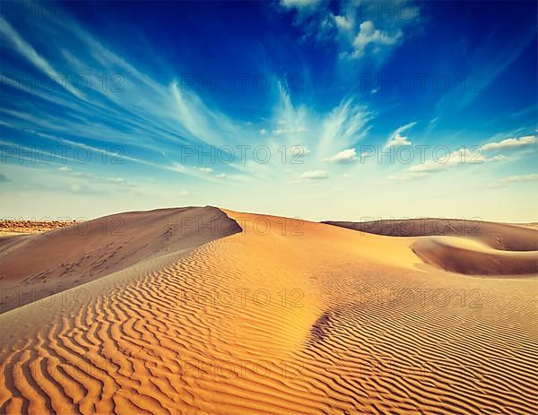 Vintage retro effect filtered hipster style image of Sam Sand dunes in Thar Desert. Rajasthan
