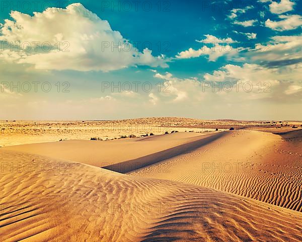 Vintage retro effect filtered hipster style image of Sam Sand dunes in Thar Desert. Rajasthan