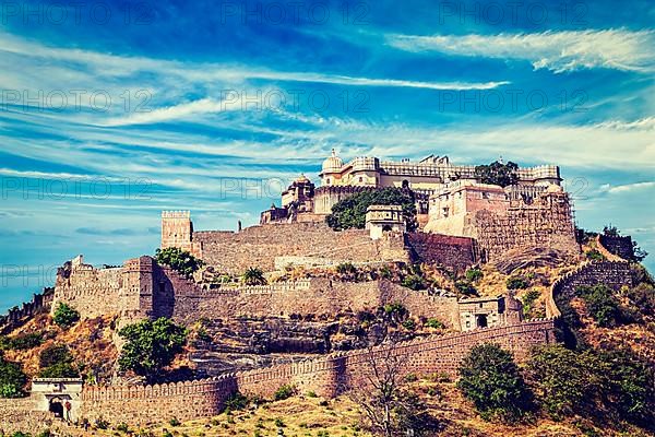 Vintage retro effect filtered hipster style image of Kumbhalgarh fort famous indian tourist landmark. Rajasthan