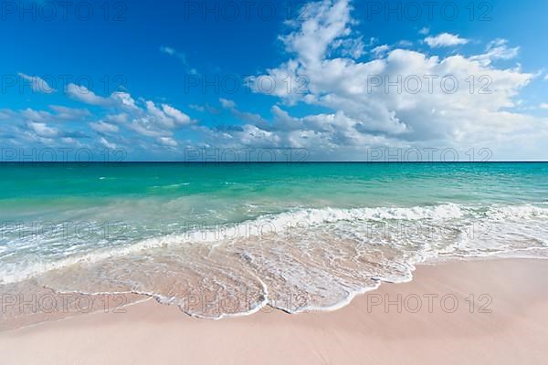 Beautiful beach and waves of Caribean Sea. Riviera Maya