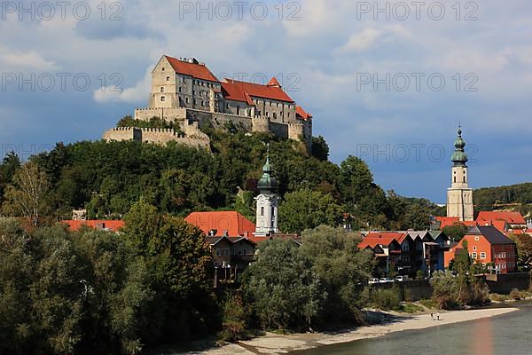 Panorama of the old town with the Salzach river and castle