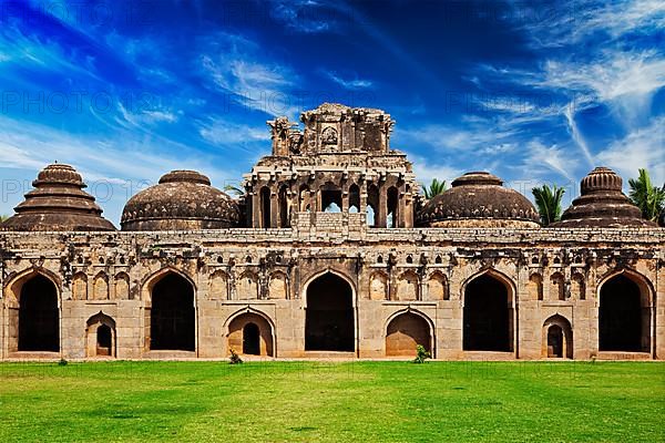 Ancient ruins of Elephant Stables in Royal Centre. Hampi