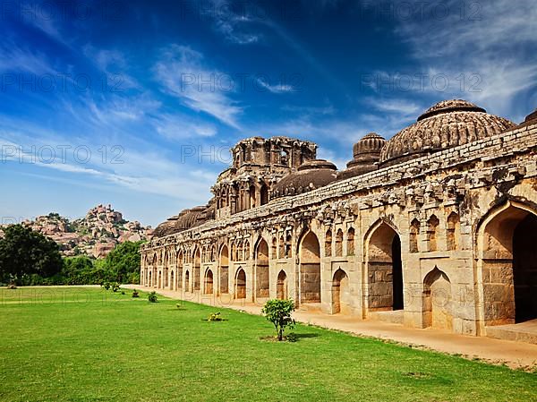 Ancient ruins of Elephant Stables in Royal Centre. Hampi