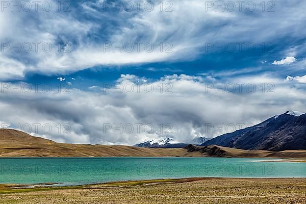 Himalayan lake Kyagar Tso in Himalayas