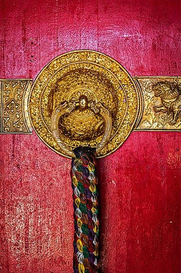 Decorated door handles of Kee gompa Tibetan Buddhist monastery. Ki