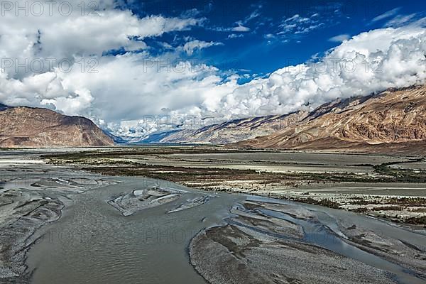 Nubra valley and Nubra river in Himalayas. Ladakh