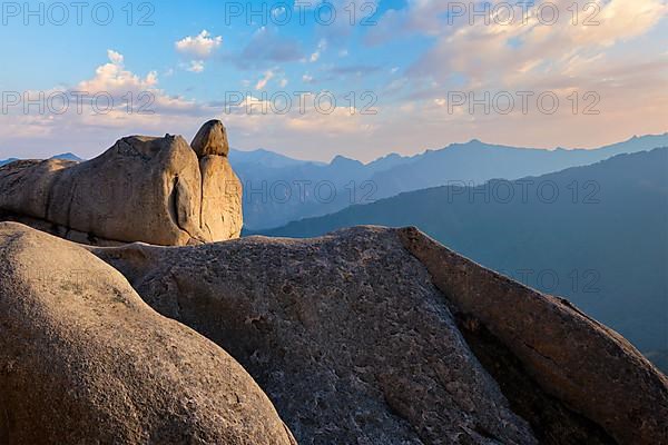 View of stones and rock formations from Ulsanbawi rock peak on sunset. Seoraksan National Park