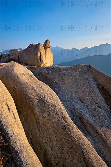 View of stones and rock formations from Ulsanbawi rock peak on sunset. Seoraksan National Park