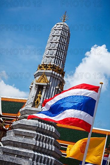 Thailand flag and Buddhist temple Wat Pho. Bangkok