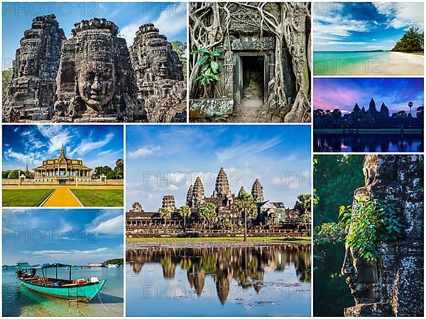 Collage of Cambodia travel images of tourist landmarks