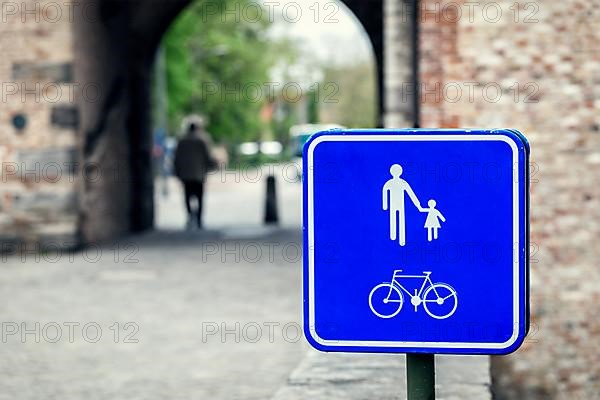 Pedestrian and bicycle zone sign in European town