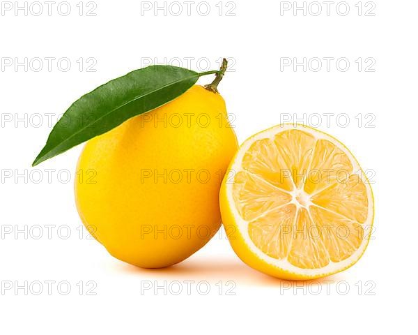Yellow lemon with slice isolated on white background