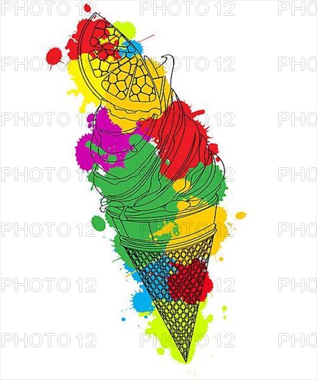 Lemon ice cream outlined over colored spot