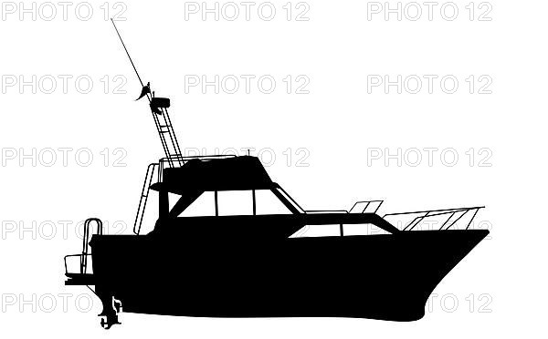 Motor yacht silhouette over white background