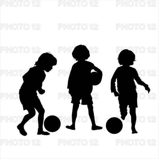 Vector silhouette of children playing soccer