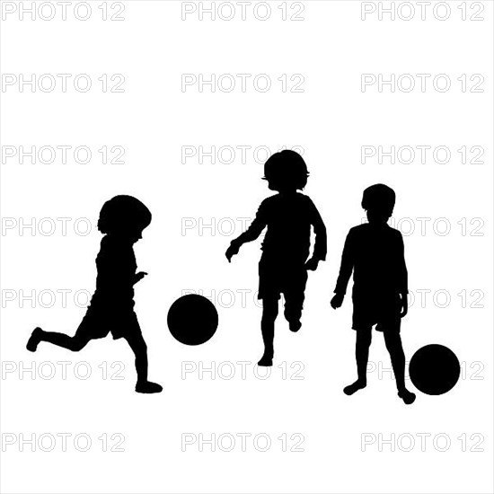 Vector silhouette of children playing soccer