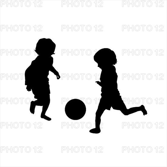 Vector silhouette of children playing soccer