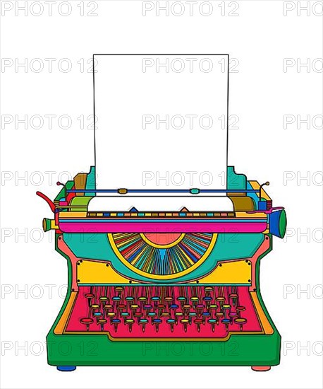 Colored typewriter vector over white background