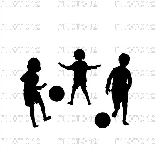 Vector silhouette of children playing soccer