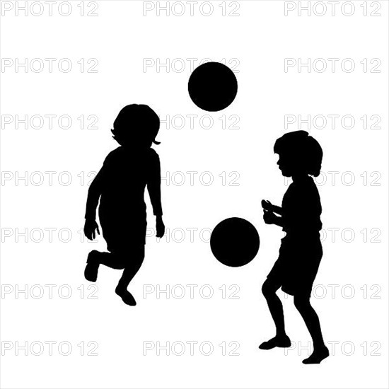 Vector silhouette of children playing soccer