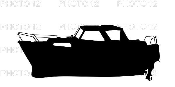 Motor yacht silhouette over white background