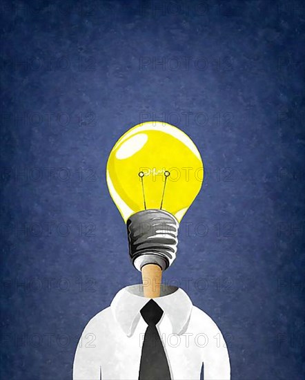 Watercolor style drawing of a business man with lightbulb head