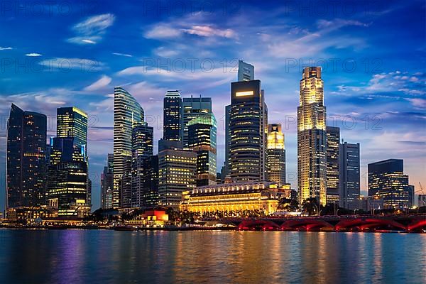 Singapore skyline and river in the evening