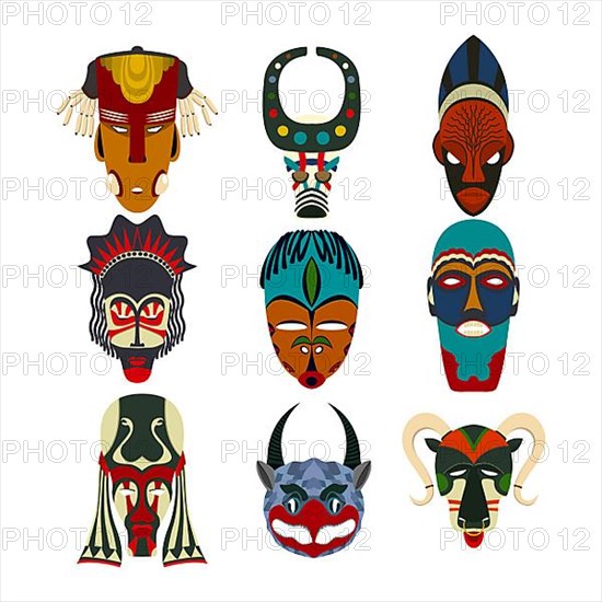 Vector tribal masks set