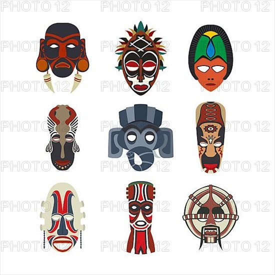 Vector tribal masks set