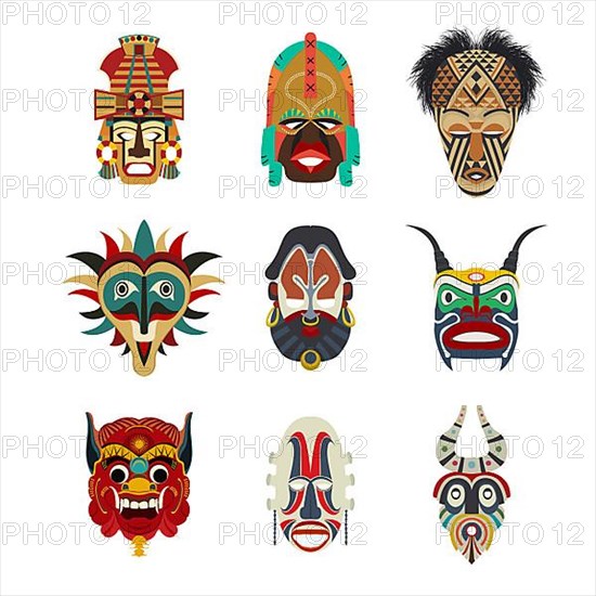 Vector tribal masks set