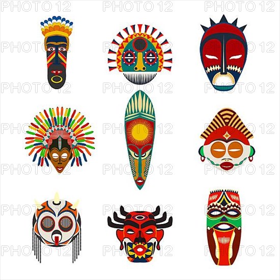 Vector tribal masks set