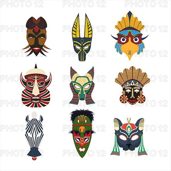 Vector tribal masks set