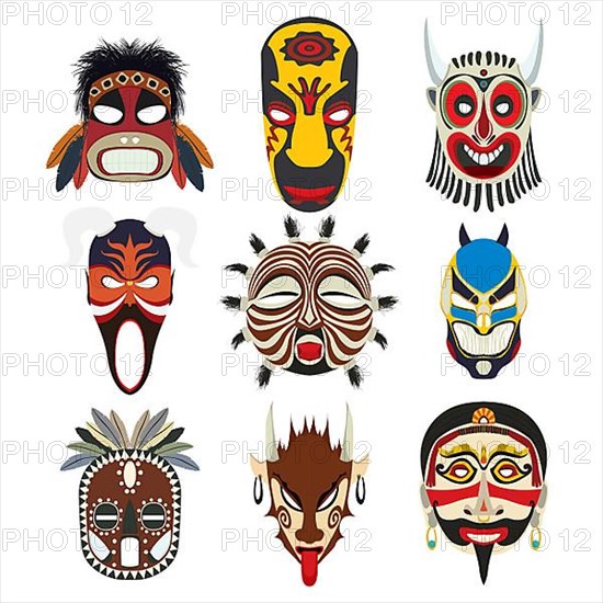 Vector tribal masks set