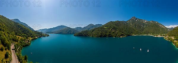 A 180 degree view of lake Ledro in the province of Trento Italy