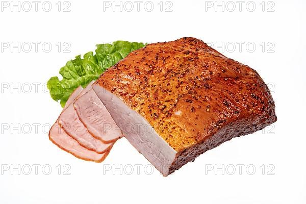 Smoked beef and greenery on an isolated studio background