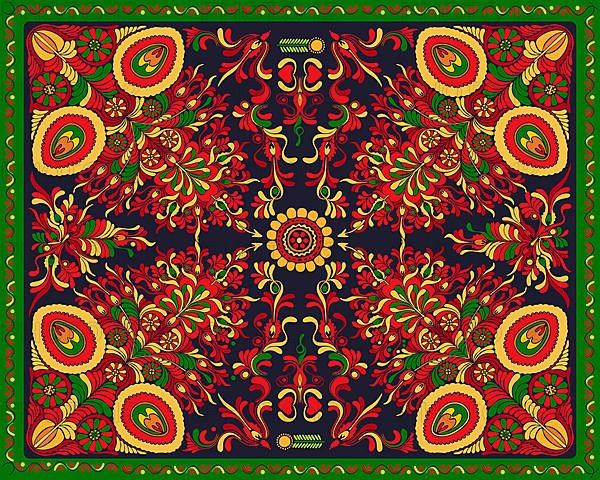 Vector floral rectangular composition for rug