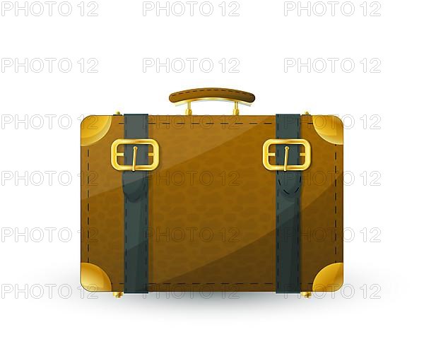 Vintage travel bag isolatedon white. Vector leather luggage