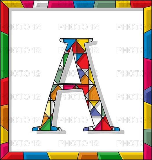 Stained glass letter A over white background