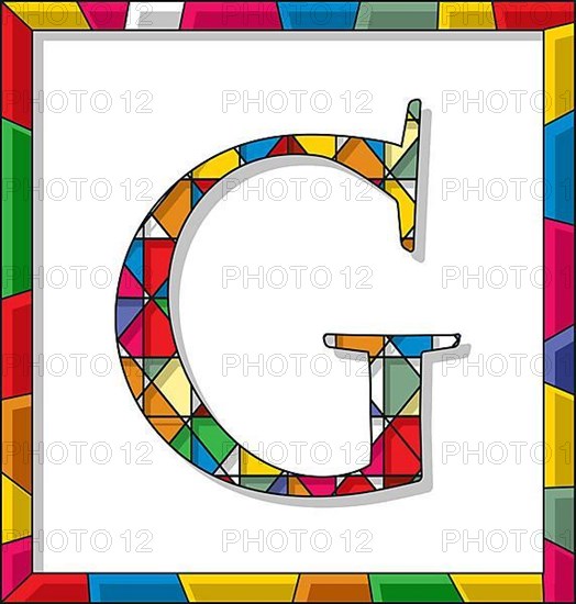 Stained glass letter G over white background