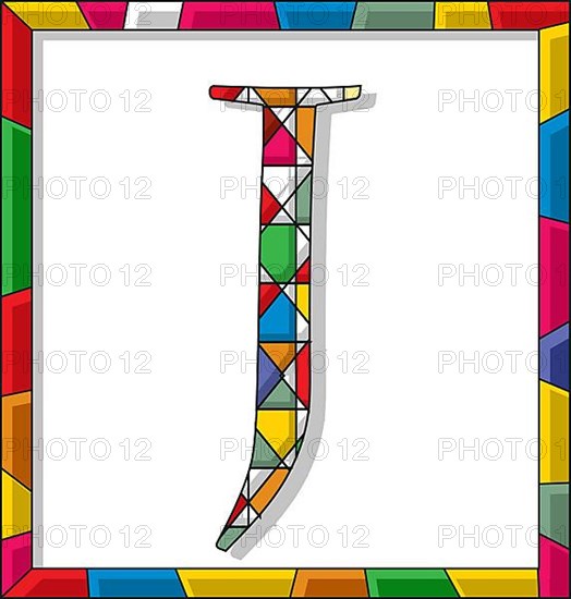 Stained glass letter J over white background