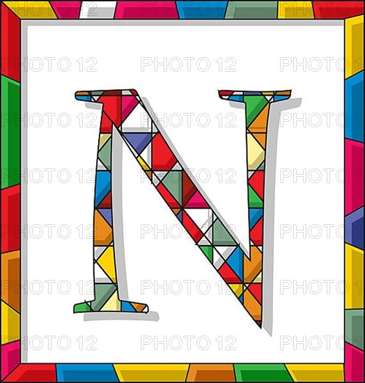 Stained glass letter N over white background