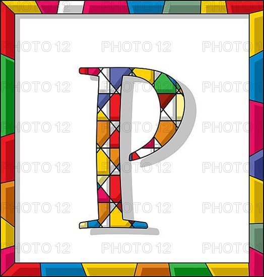Stained glass letter P over white background