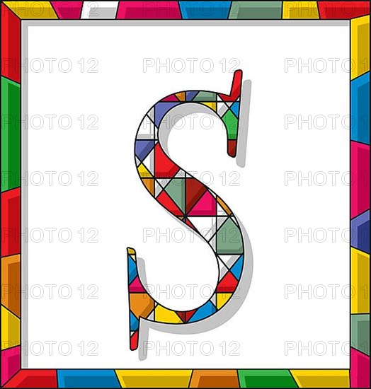 Stained glass letter S over white background