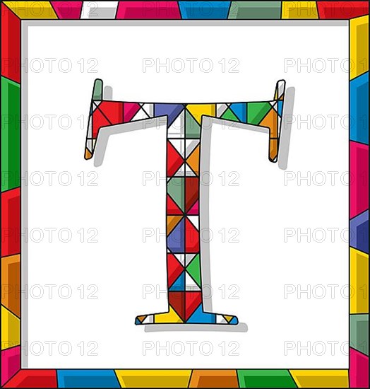 Stained glass letter T over white background