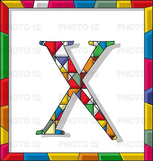 Stained glass letter X over white background