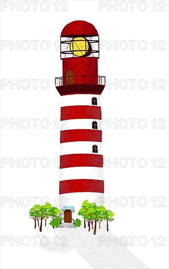 Watecor style drawing of a lighthouse over white background
