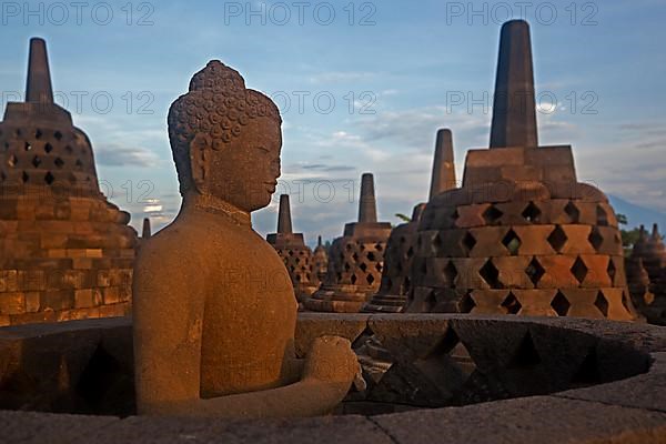 Buddha statue and stupas at Borobudur