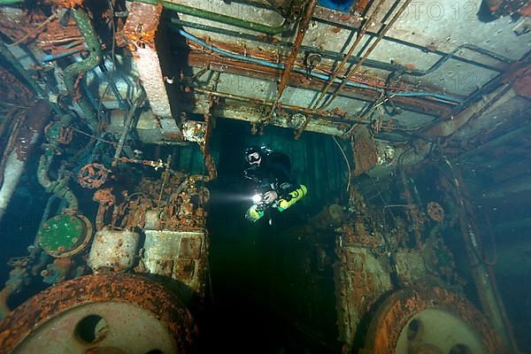 Tech diver in wreck