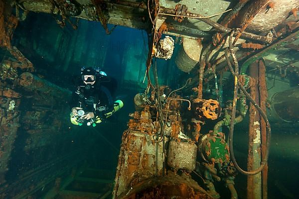 Tech diver in wreck